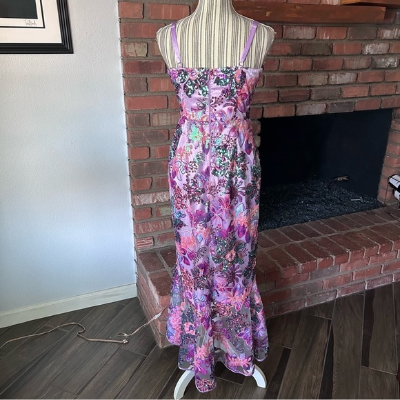 Boston Proper Embroidered Sequin Mesh Ruffle Slit Midi Dress Purple Multi Sz 4 - Picture 10 of 12